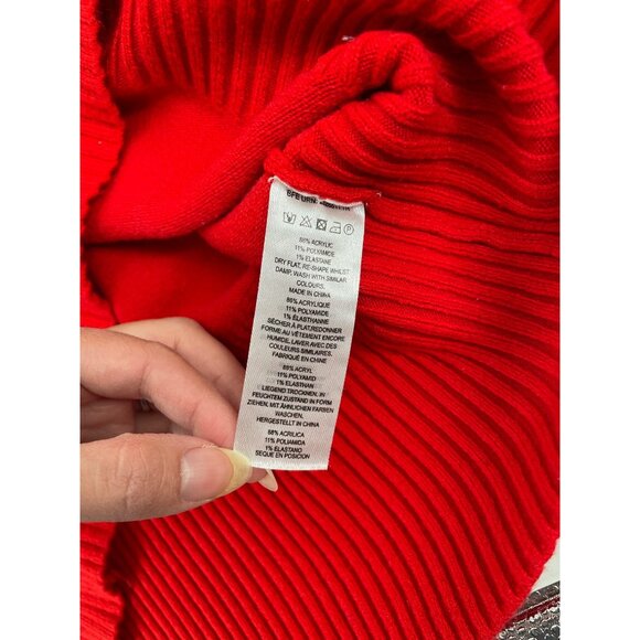 French Connection Womens Large Mock Neck Knit Sweater Red Holidays Christmas - Picture 5 of 8